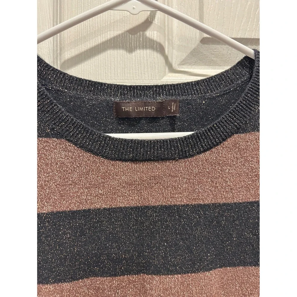 The Limited Womens Metallic‎ Striped Pullover Sweater Black Rose Gold Size L